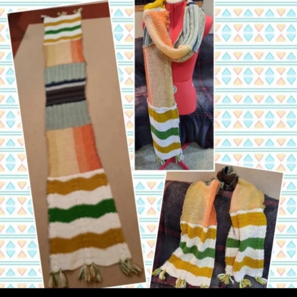 Upcycled Vtg Blanket Patch Winter Scarf Handmade Zigzag Dont Throw It Out